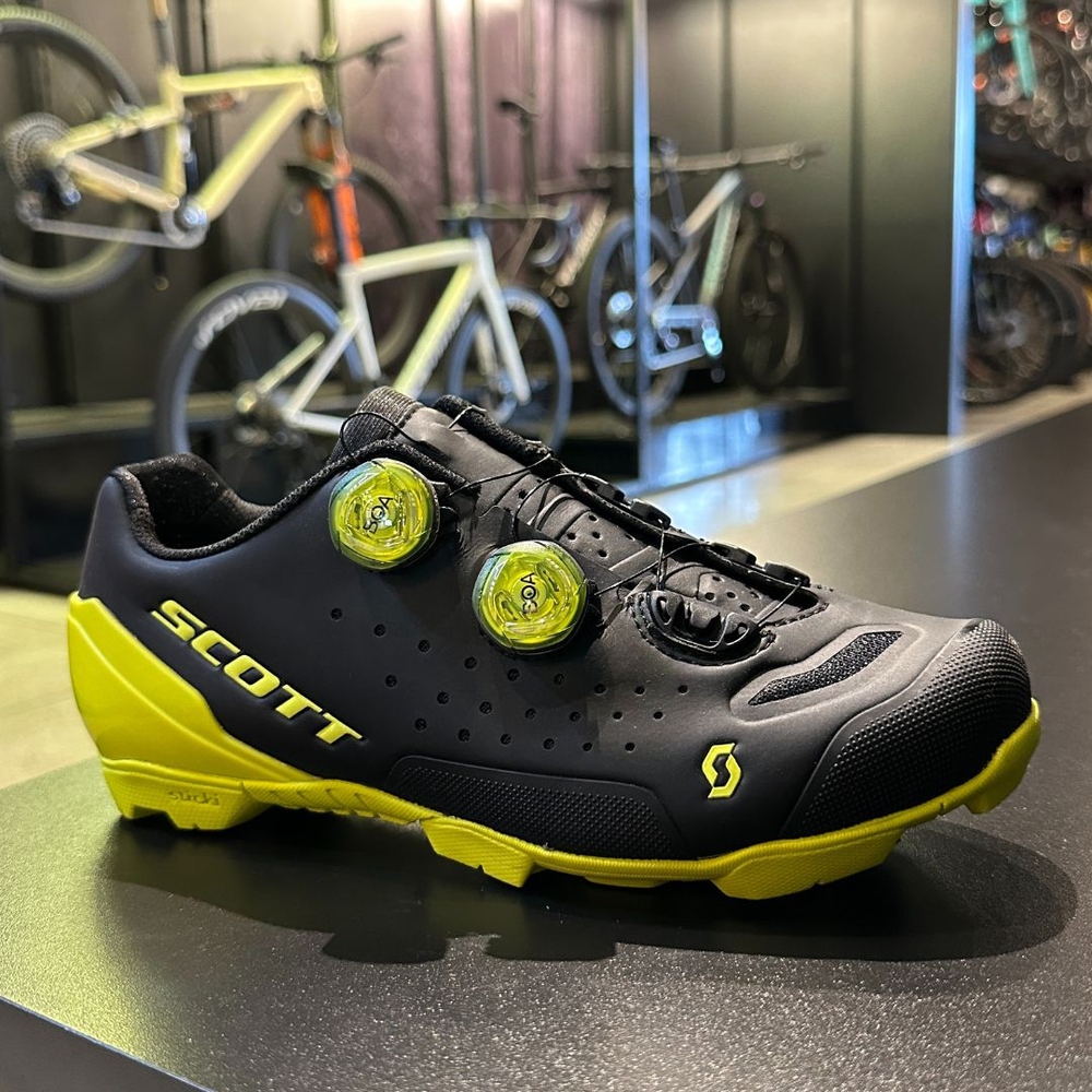Sapatilha Scott RACING Carbon MTB Preta e Amarela Fluor