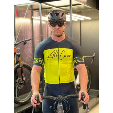 Camisa All Over Masculina Coleção Race Preta e Amarelo Neon 