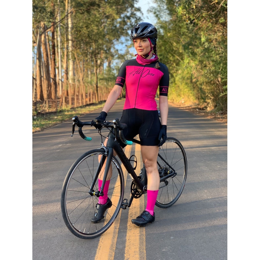 Camisa All Over Feminina Coleção Race Preta e Pink 