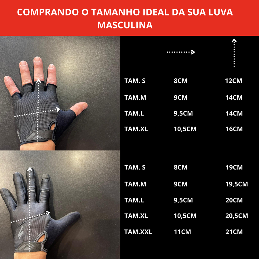 Luva Specialized Dedo Longo BG Sport Gel Masculina Vermelha