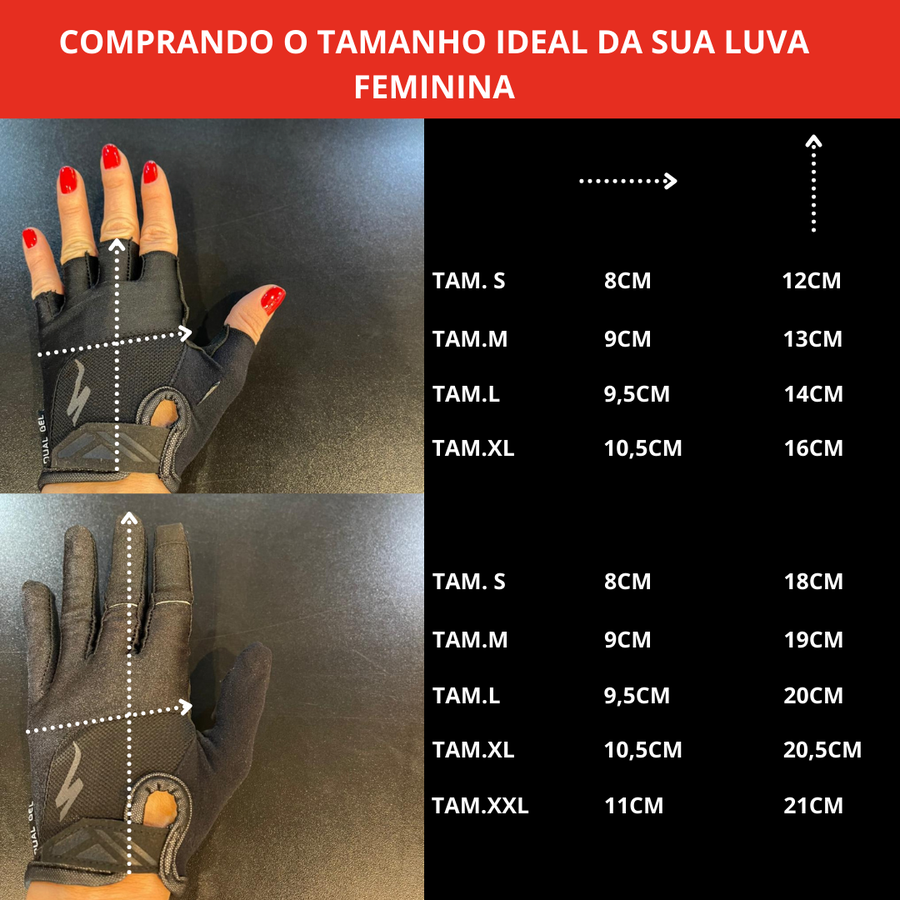 Luva Specialized Dedo Longo BG Sport Gel Feminina Preta